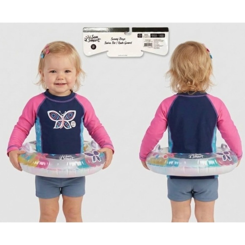 SUN SMART Swim Tee Rash Guard Girls Size Small UPF 50 Pink Blue‎ Toddler NEW